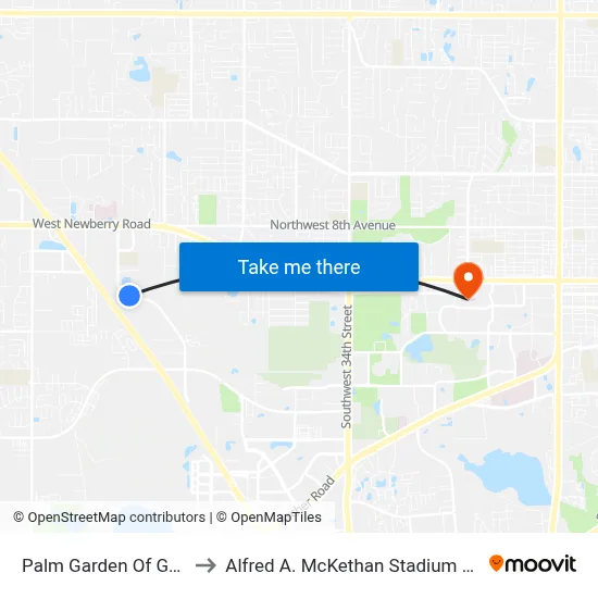 Palm Garden Of Gainesville to Alfred A. McKethan Stadium at Perry Field map