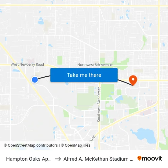 Hampton Oaks Apartments to Alfred A. McKethan Stadium at Perry Field map
