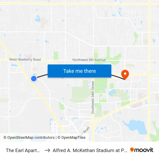 The Earl Apartments to Alfred A. McKethan Stadium at Perry Field map