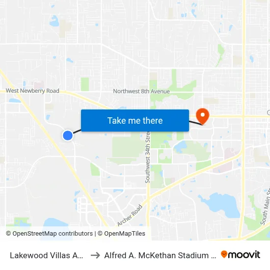 Lakewood Villas Apartments to Alfred A. McKethan Stadium at Perry Field map