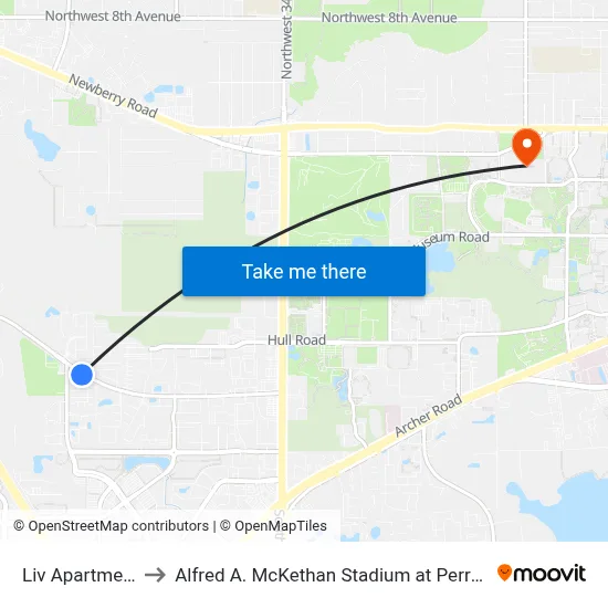 Liv Apartments to Alfred A. McKethan Stadium at Perry Field map