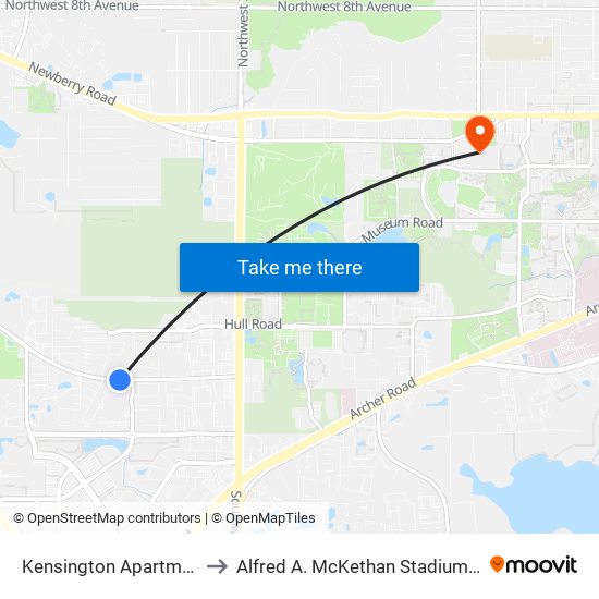 Kensington Apartments South to Alfred A. McKethan Stadium at Perry Field map