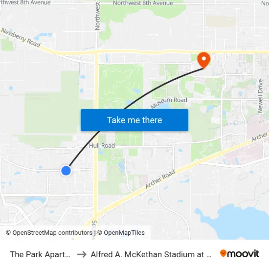 The Park Apartments to Alfred A. McKethan Stadium at Perry Field map