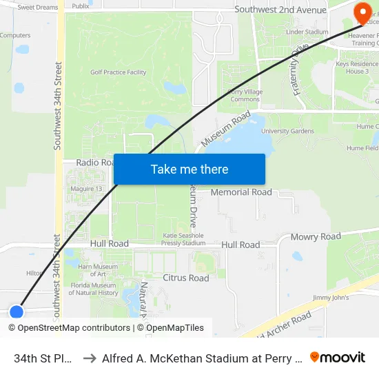 34th St Plaza to Alfred A. McKethan Stadium at Perry Field map