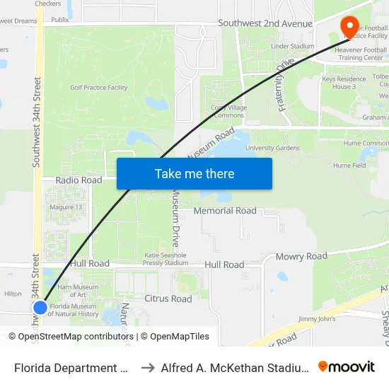 Florida Department Of Agriculture to Alfred A. McKethan Stadium at Perry Field map