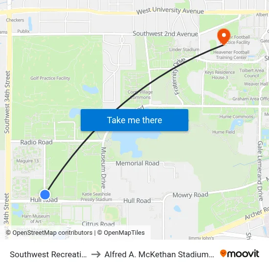 Southwest Recreation Center to Alfred A. McKethan Stadium at Perry Field map