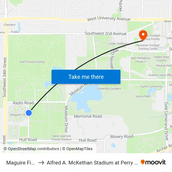 Maguire Field to Alfred A. McKethan Stadium at Perry Field map