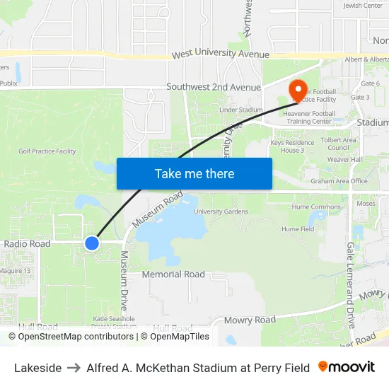 Lakeside to Alfred A. McKethan Stadium at Perry Field map