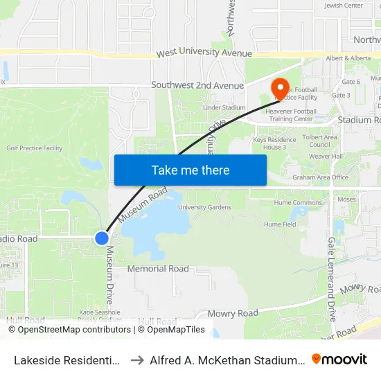 Lakeside Residential Complex to Alfred A. McKethan Stadium at Perry Field map