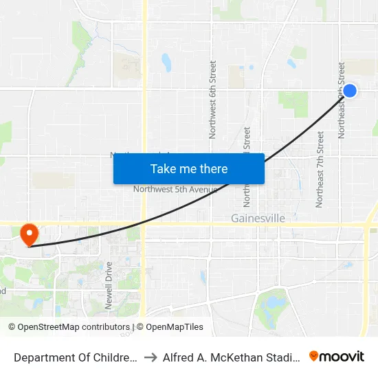 Department Of Children And Families to Alfred A. McKethan Stadium at Perry Field map