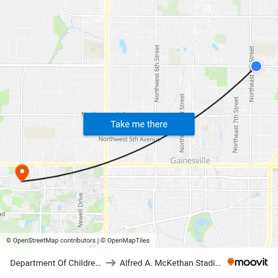 Department Of Children And Families to Alfred A. McKethan Stadium at Perry Field map