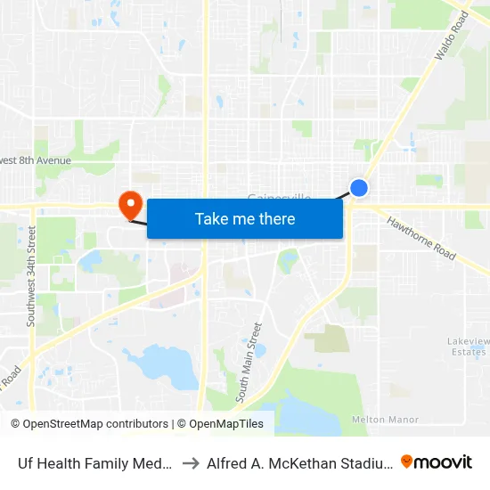 Uf Health Family Medicine Eastside to Alfred A. McKethan Stadium at Perry Field map