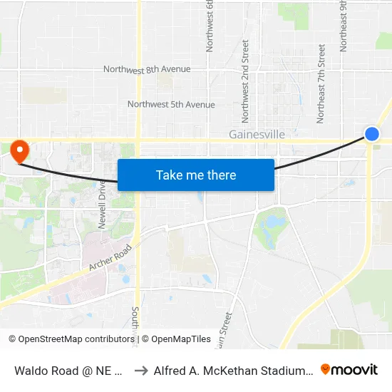 Waldo Road @ NE 1st Avenue to Alfred A. McKethan Stadium at Perry Field map