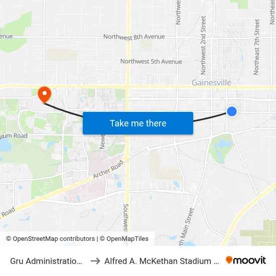 Gru Administration Building to Alfred A. McKethan Stadium at Perry Field map