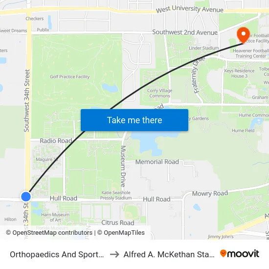 Orthopaedics And Sports Medicine Institute to Alfred A. McKethan Stadium at Perry Field map