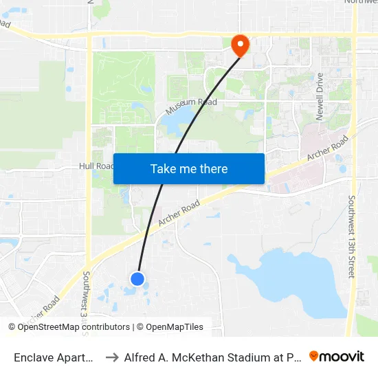 Enclave Apartments to Alfred A. McKethan Stadium at Perry Field map