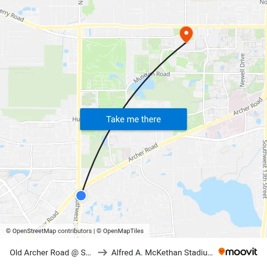 Old Archer Road @ SW 34th Street to Alfred A. McKethan Stadium at Perry Field map