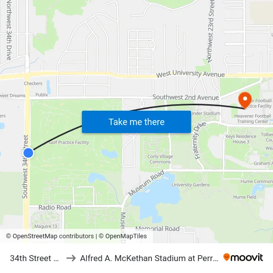 34th Street Wall to Alfred A. McKethan Stadium at Perry Field map