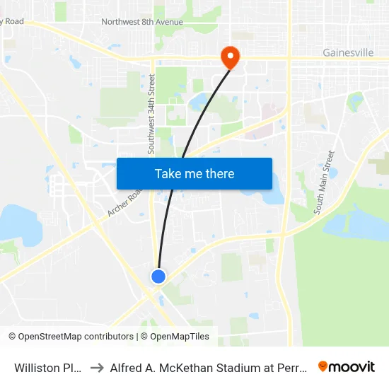Williston Plaza to Alfred A. McKethan Stadium at Perry Field map