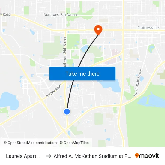 Laurels Apartments to Alfred A. McKethan Stadium at Perry Field map