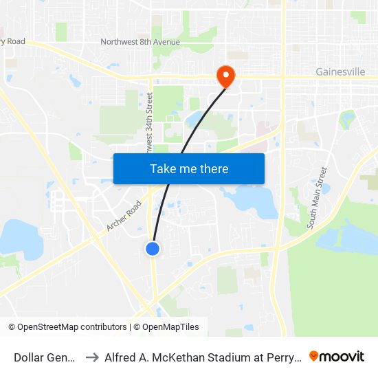 Dollar General to Alfred A. McKethan Stadium at Perry Field map