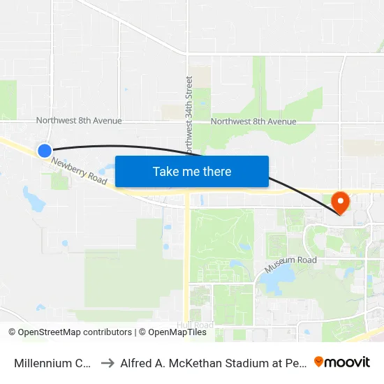 Millennium Center to Alfred A. McKethan Stadium at Perry Field map