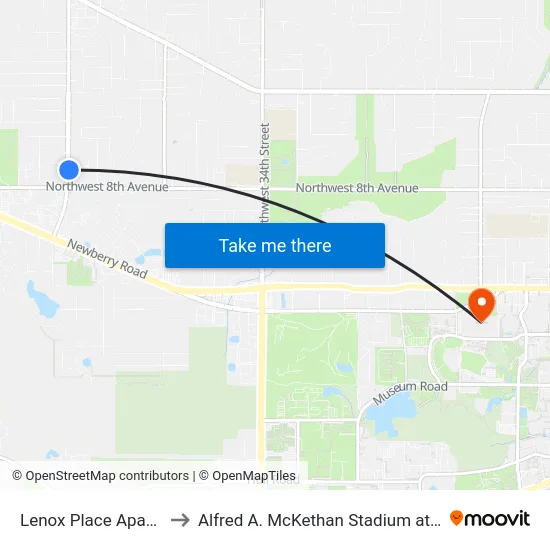 Lenox Place Apartments to Alfred A. McKethan Stadium at Perry Field map