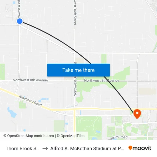 Thorn Brook Shops to Alfred A. McKethan Stadium at Perry Field map