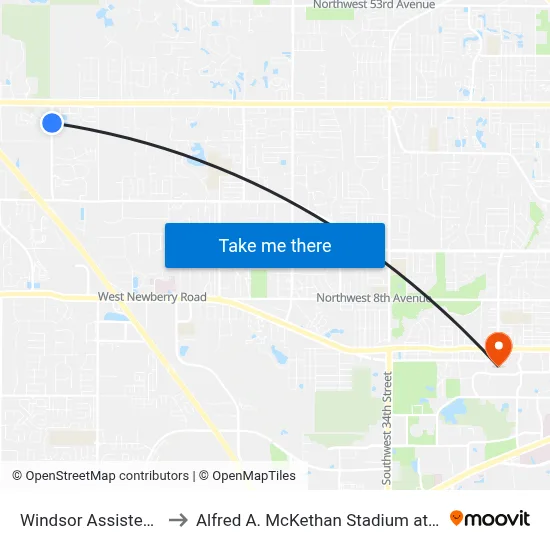 Windsor Assisted Living to Alfred A. McKethan Stadium at Perry Field map