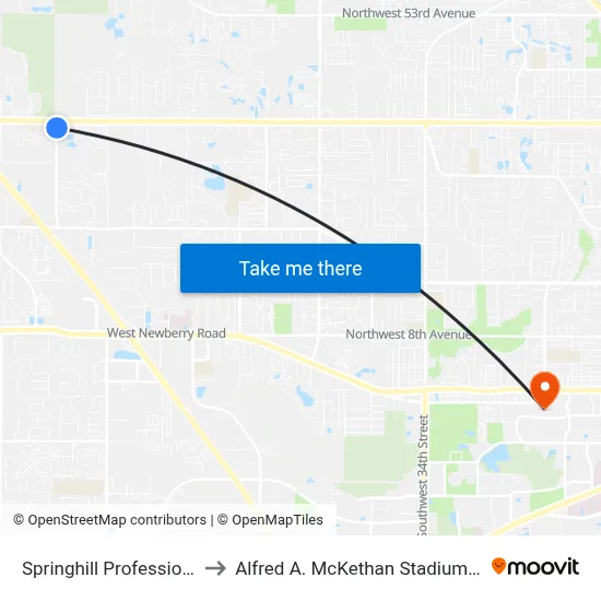 Springhill Professional Center to Alfred A. McKethan Stadium at Perry Field map