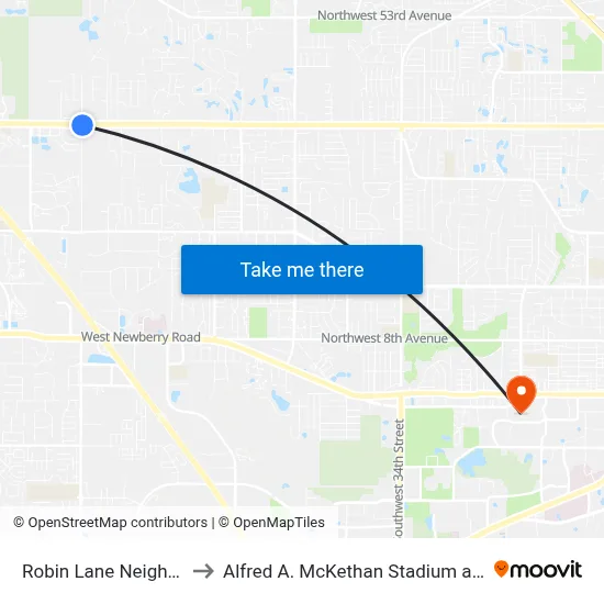 Robin Lane Neighborhood to Alfred A. McKethan Stadium at Perry Field map
