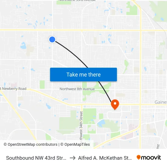 Southbound NW 43rd Street @ NW 33rd Court to Alfred A. McKethan Stadium at Perry Field map