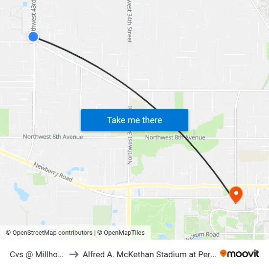 Cvs @ Millhopper to Alfred A. McKethan Stadium at Perry Field map