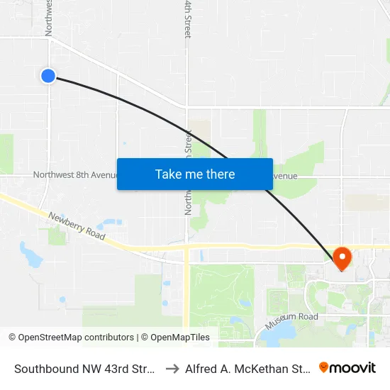 Southbound NW 43rd Street @ NW 19th Avenue to Alfred A. McKethan Stadium at Perry Field map