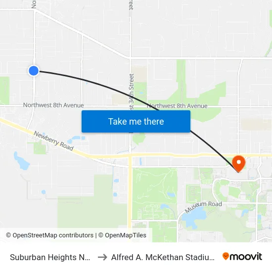 Suburban Heights Neighborhood to Alfred A. McKethan Stadium at Perry Field map