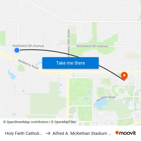 Holy Faith Catholic Church to Alfred A. McKethan Stadium at Perry Field map
