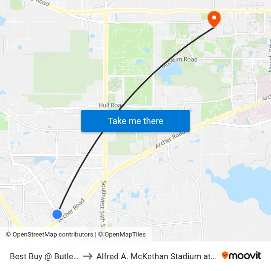 Best Buy @ Butler Plaza to Alfred A. McKethan Stadium at Perry Field map
