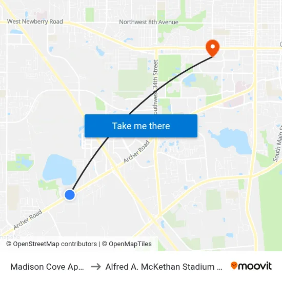 Madison Cove Apartments to Alfred A. McKethan Stadium at Perry Field map