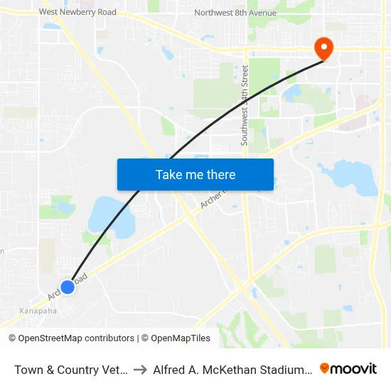 Town & Country Veterinarians to Alfred A. McKethan Stadium at Perry Field map