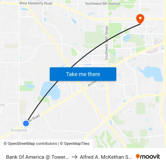 Bank Of America @ Tower Square on Archer Road to Alfred A. McKethan Stadium at Perry Field map