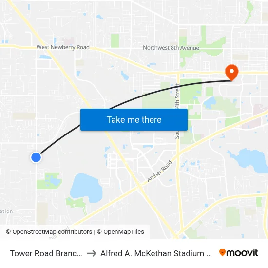 Tower Road Branch Library to Alfred A. McKethan Stadium at Perry Field map
