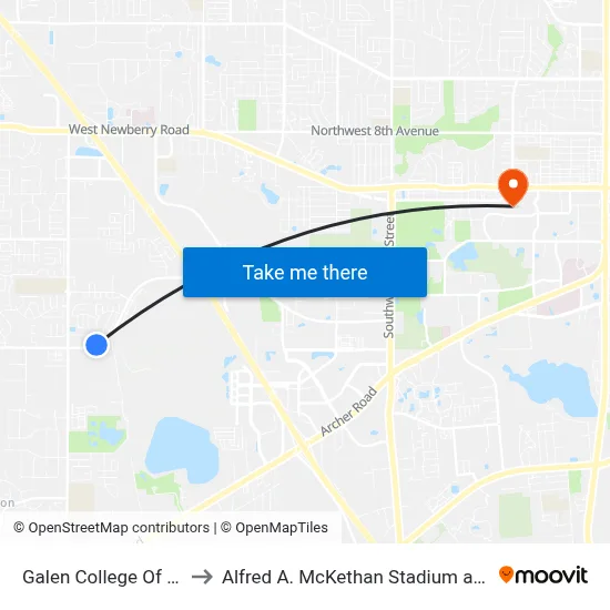 Galen College Of Nursing to Alfred A. McKethan Stadium at Perry Field map