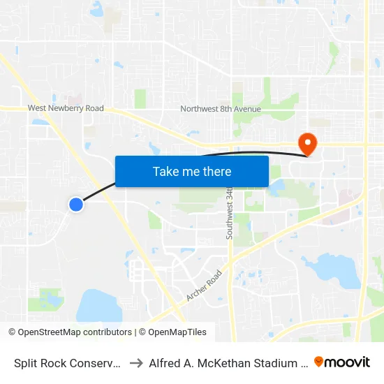 Split Rock Conservation Area to Alfred A. McKethan Stadium at Perry Field map
