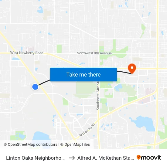 Linton Oaks Neighborhood @ SW 61st Street to Alfred A. McKethan Stadium at Perry Field map