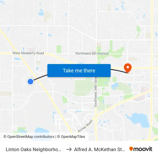 Linton Oaks Neighborhood @ SW 64th Terrace to Alfred A. McKethan Stadium at Perry Field map