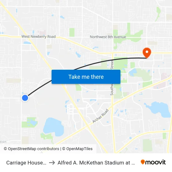 Carriage House Lane to Alfred A. McKethan Stadium at Perry Field map
