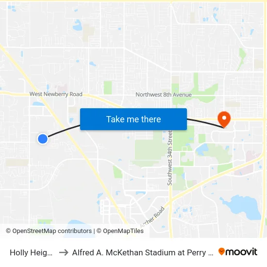 Holly Heights to Alfred A. McKethan Stadium at Perry Field map
