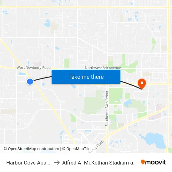 Harbor Cove Apartments to Alfred A. McKethan Stadium at Perry Field map