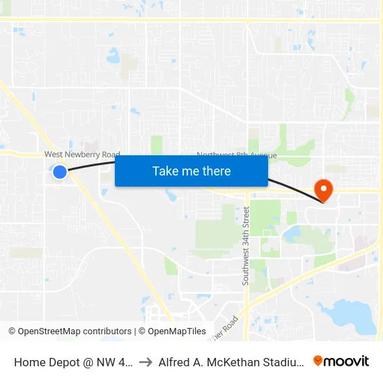 Home Depot @ NW 4th Boulevard to Alfred A. McKethan Stadium at Perry Field map