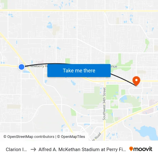 Clarion Inn to Alfred A. McKethan Stadium at Perry Field map